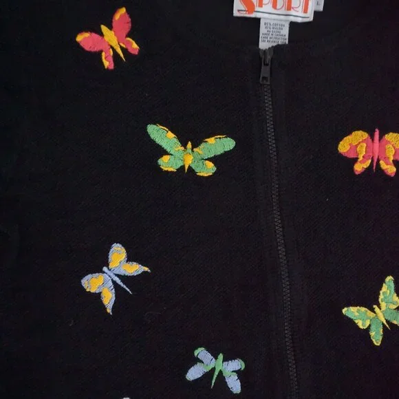 Vintage Richard Sport Black Butterfly Embroidered Zip Front Knit Vest L - Picture 8 of 9